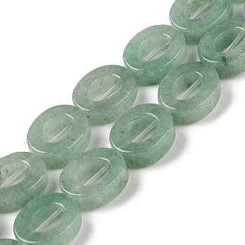 Natural Green Aventurine Beads Strands, Hollow Flat Oval, Number Zero Beads, 12x10x3.5~4mm, Hole: 1.2mm, about 20pcs/strand, 9.61''(24.4cm)