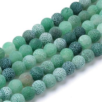 Natural & Dyed Crackle Agate Bead Strands, Frosted Style, Round, Green, 8mm, Hole: 1mm, about 48pcs/strand, 14 inch