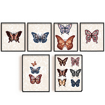 Chemical Fiber Oil Canvas Hanging Painting, Home Wall Decoration, Rectangle, Butterfly Pattern, 250~400x200~300mm, 6pcs/set