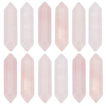 12Pcs Faceted Natural Rose Quartz Healing Stones, Reiki Energy Balancing Meditation Therapy Wand, Double Terminated Points, for Wire Wrapped Pendants Making, No Hole/Undrilled, 35x9x9mm