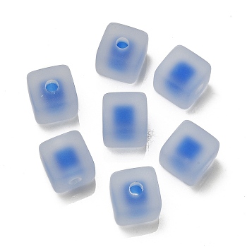 Frosted Acrylic European Beads, Bead in Bead, Cube, Dodger Blue, 13.5x13.5x13.5mm, Hole: 4mm
