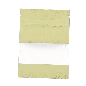 Maple Leaf Printed Aluminum Foil Open Top Zip Lock Bags, Food Storage Bags, Sealable Pouches, for Storage Packaging, with Tear Notches, Rectangle, Light Yellow, 9.9x7.1x0.15cm, Inner Measure: 6cm, Window: 7x3cm