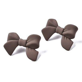 Spray Painted CCB Plastic Bowknot Stud Earring Findings, Rosy Brown, 24x33mm, Hole: 1.2mm, Pin: 0.7mm