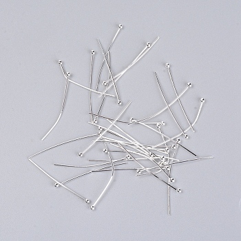 Brass Ball Head Pins, Silver, 30mm, Pin: 0.5mm, about 1000~1020Pcs/Bag