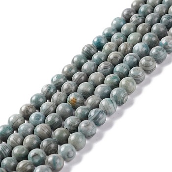 Natural Silver Line Jasper Beads Strands, Dyed & Heated, Round, Cadet Blue, 6~6.5mm, Hole: 1mm, about 61~66pcs/strand, 15.16~15.75 inch(38.5~40cm)