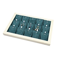 15 Slots Microfiber Cloth Pendant Display Stands, Pendant Organizer Holder with White Pine Wood Base, Teal, 24.3x34.8x2.45cm(PDIS-E001-01)