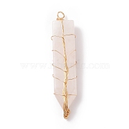 Natural Rose Quartz Big Pendants, with Light Gold Tone Copper Wire Wrapped, Sword, 61~63x13.5~15x7.5~8mm, Hole: 3.5mm(PALLOY-JF01652-05)