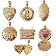 5Pcs 5 Style Brass Locket Pendants, Photo Frame Pendants for Necklaces, Long-Lasting Plated, Flat Round & Heart & Oval, Real 18K Gold Plated, 17~35x17~25.5x4~9.5mm, hole: 1.2~5.5x3~3.5mm, 1pc/style(KK-SZ0004-02)