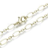Brass Cable Chains Necklace Making, with Lobster Claw Clasps, Light Gold, 17.71 inch(45cm) long, Link 1: 9x4x0.6mm,  Link 2: 3.5x3x0.6mm, Jump Ring: 5x1mm(MAK-S072-16A-14KC)