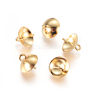 304 Stainless Steel Cup Pearl Peg Bails Pin Pendants, For Half Drilled Beads, Golden, 8.5x8mm, Hole: 1.5mm, Pin: 0.7mm(STAS-F227-48B-G)