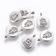 Tibetan Style Alloy Pendants, Flat Round with Buddha, Antique Silver, 19.5x15x3.5mm, Hole: 1.6mm(PALLOY-F250-12AS)