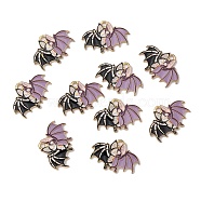 Alloy Enamel Pendants, Halloween Theme, Skeleton Bat Shape Charms, Black, 17.5x26x1.5mm, Hole: 2.2mm(ENAM-N056-221)