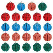 AHADERMAKER 24Pcs 4 Colors Opaque Resin Pendants, with Platinum Tone Iron Loop,  Bumpy Style Basketball Shape, Mixed Color, 26~28x22mm, 6pcs/color(RESI-GA0001-13)