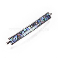 Abalone Shell/Paua Shell Links, with Brass Findings, Rectangle, Platinum, 37x5x2.5mm, Hole: 0.8x2mm(BSHE-F012-12-P)