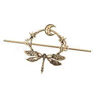 Alloy Hair Sticks, Ring with Dragonfly, Hair Accessories for Women, Antique Golden, 150x84x76mm(PW-WG2AFDE-01)