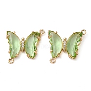 Brass Pave Faceted Glass Connector Charms, Golden Tone Butterfly Links, Dark Sea Green, 20x22x5mm, Hole: 1.2mm(FIND-Z020-04H)
