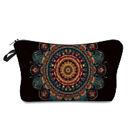 Mandala Flower Print Linen Cosmetic Zipper Pouches, Waterproof Clutch Bag, Toilet Bag for Women, Colorful, 25x17cm(PW-WGC854E-05)