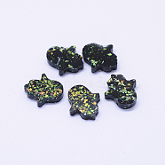 Resin Beads, Imitation Opal, Hologram Style, Dyed, Hamsa Hand//Hand of Miriam, Black, 14x12x3mm, Hole: 1mm(RESI-K006-A02)