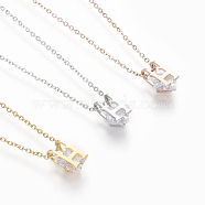 304 Stainless Steel Initial Pendant Necklaces, with Cable Chains and Rhinestones, Letter H, Mixed Color, 15.8 inch(40.2cm)(NJEW-O118-34)