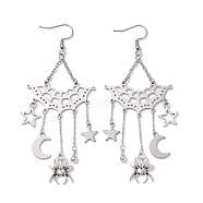 304 Stainless Steel Dangle Earrings, Spider Web, Stainless Steel Color, 96x40mm(EJEW-TA00442)