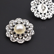 Metal Buttons, with Rhinestone and Plastic Beads, Platinum, 23mm(PW-WG62254-02)