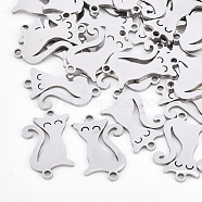 201 Stainless Steel Kitten Links connectors, Laser Cut Links, Cat Silhouette Shape, Stainless Steel Color, 17.5x11x1mm, Hole: 1.4mm(STAS-T044-58P)