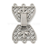 Brass Fold Over Clasps, Bowknot, 5-Strand, 10-Hole, Real Platinum Plated, 28x16mm, Hole: 1.2mm(KK-N254-117P-02)