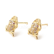 Frogs and Copper Coins Cubic Zirconia Stud Earrings, Lucky Fortune Brass Earrings for Women, Cadmium Free & Lead Free, Real 18K Gold Plated, 12x8mm, Pin: 0.8mm(EJEW-A066-03G)