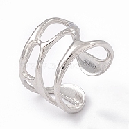 304 Stainless Steel Wide Hollow Open Cuff Ring for Women, Stainless Steel Color, Inner Diameter: 17.2mm(RJEW-G275-02P)