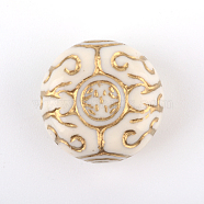Flat Round Plating Acrylic Beads, Golden Metal Enlaced, Beige, 17x9.5mm, Hole: 2mm, about 250pcs/500g(PACR-Q102-106A)