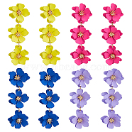 4 Pairs 4 Colors Alloy Flower Dangle Stud Earrings for Women, Mixed Color, 76~77x27mm, 1 Pair/color(EJEW-FI0002-99)