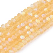 Transparent Glass Beads Strands, Faceted, Frosted, Half AB Color Plated, Rondelle, Moccasin, 2.3~2.7x2mm, Hole: 0.4mm, about 150~155pcs/strand, 32~33cm(EGLA-A044-T1mm-MB03)