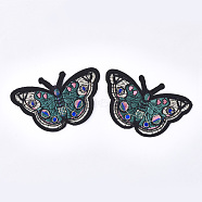 Computerized Embroidery Cloth Iron On Patches, Costume Accessories, Appliques, Butterfly, Teal, 54x87x1mm(X-FIND-T030-190)