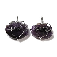 Natural Amethyst Copper Wire Wrapped Pendants, Cloud Charms, Rack Plating, Platinum, 47~49x44.5~46x13~13.5mm, Hole: 6~7.5x4.5~5mm(G-K338-06P-03)