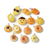 Opaque Resin Pendants, Imitation Bread Charms, with Platinum Plated Iron Loops, Mixed Shapes, Mixed Color, 22~27.5x13.5~20.5x8.5~15mm, Hole: 2mm(RESI-P038-A01)