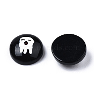 Halloween Opaque Resin Enamel Cabochons, Half Round with White Ghost, Black, 14x6mm(CRES-N031-013)