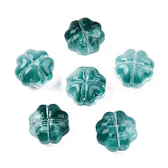 Transparent Spray Painted Glass Beads, Clover, Dark Cyan, 11.5x11.5x7.5mm, Hole: 1mm(GLAA-N035-028-C01)