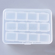 Plastic Bead Containers, Flip Top Bead Storage, Removable, 12 Compartments, Rectangle, Clear, 10.4x7.5x2.5cm, 12 compartments/box(CON-L009-08)