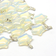 Star Opalite Pendants, with Platinum Tone Brass Findings, 22~23x20~24x5~7mm, Hole: 2x7mm(G-Q367-05)
