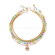 4Pcs 4 Style Glass Seed Imitatin Pearl Beaded Necklaces Set, Alloy Enamel Easter Egg Charm Stackable Necklaces for Women , Mixed Color, 15.28~17.72 inch(38.8~45cm), 1Pc/style(NJEW-JN04012)