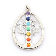 Vintage Chakra Jewelry Brass Gemstone Pendants, teardrop, Platinum, 48x34x4mm, Hole: 5x8mm(G-I114-08)