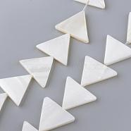 Natural Freshwater Shell Beads Strands, Triangle, Creamy White, 15~18x20~21.5x3~3.5mm, Hole: 1mm, about 21~24pcs/strand, 14.37 inch~14.96 inch(SHEL-Q008-40)