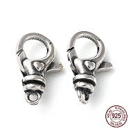 925 Thailand Sterling Silver Lobster Claw Clasps, Antique Silver, 15x9.5x5mm, Hole: 1.5mm(STER-D003-02AS)