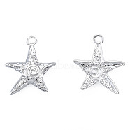 201 Stainless Steel Pendants, Starfish, Stainless Steel Color, 23x20x2.5mm, Hole: 2mm(STAS-N098-230P)