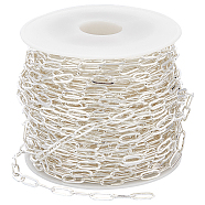 1 Roll Brass Paperclip Chains, Drawn Elongated Cable Chains, Soldered, with Spool, Long-Lasting Plated, Silver, 7.5x3x0.5mm, about 32.81 Feet(10m)/roll(CHC-SC0001-06S)