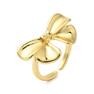 Bowknot Brass Finger Open Cuff Rings for Women, Real 18K Gold Plated, 24.5mm, Adjustable (RJEW-A048-29G)