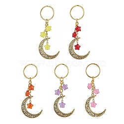 Alloy Moon Keychain, with Acrylic Star and Iron Findings, Antique Golden, 9.2cm, 5pcs/set(KEYC-JKC00690-S)