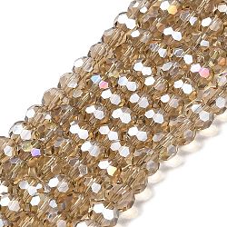 Transparent Glass Beads, Faceted, Round, Dark Khaki, 6x5.5mm, Hole: 1.2mm, about 91~93pcs/strand, 19.57''~19.92''(49.7~50.6cm)(EGLA-A035-T6mm-B16)