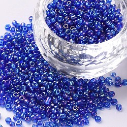 Glass Seed Beads, Trans. Colors Rainbow, Round, Blue, 
Size: about 2mm in diameter, hole:1mm, about 6666pcs/100g(X1-SEED-A007-2mm-168)