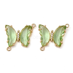 Brass Pave Faceted Glass Connector Charms, Golden Tone Butterfly Links, Dark Sea Green, 20x22x5mm, Hole: 1.2mm(FIND-Z020-04H)